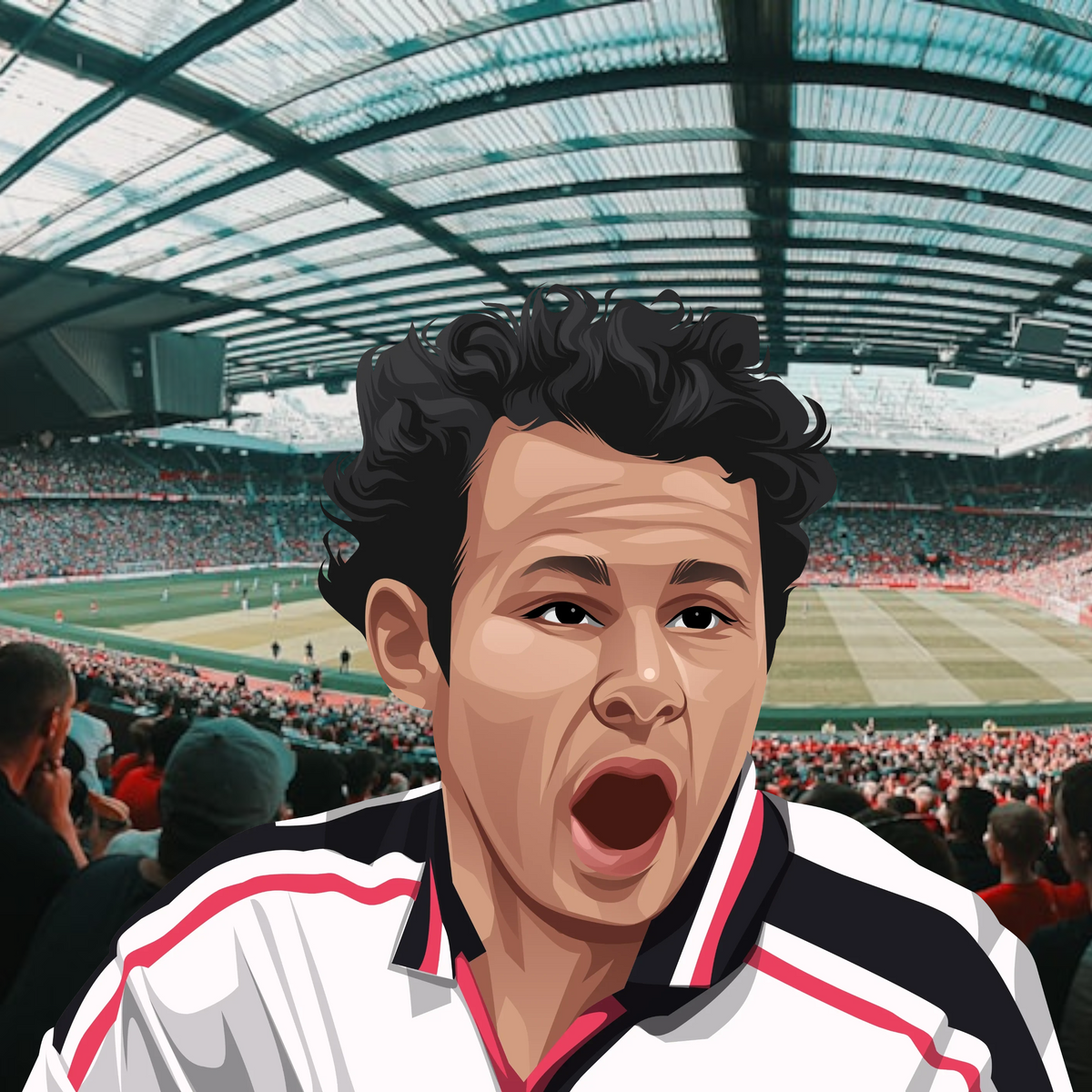 Retrotext mug featuring a vibrant illustration of Ryan Giggs celebrating his iconic 1999 FA Cup goal