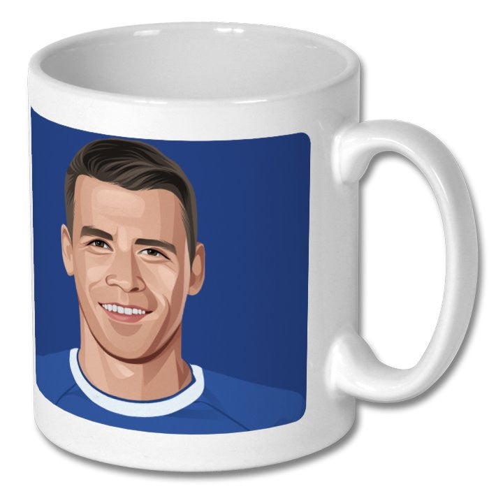 Retrotext white 11oz ceramic mug featuring a graphic illustration of Everton footballer Seamus Coleman