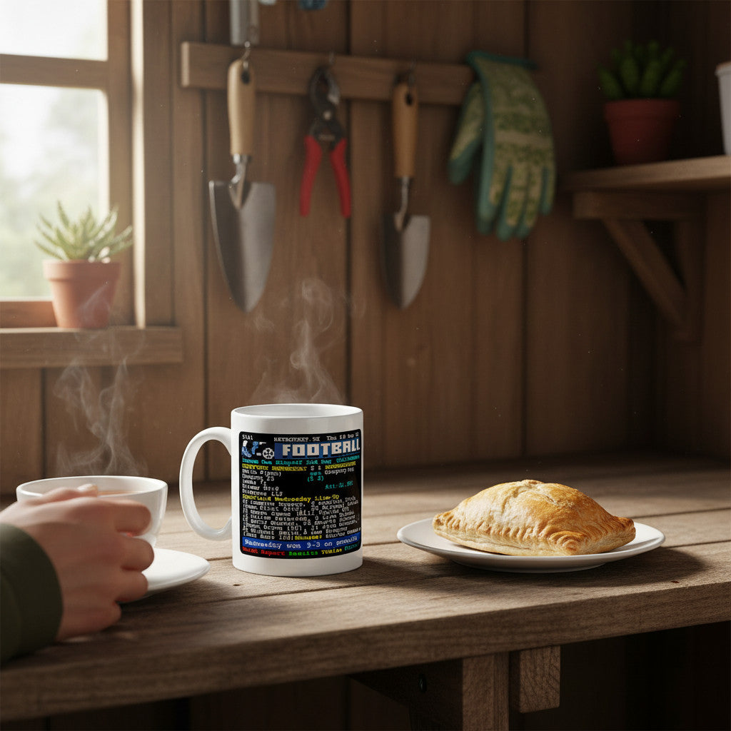 Retrotext Sheffield Wednesday 2023 playoff winners teletext design on a glossy white 11oz ceramic coffee mug