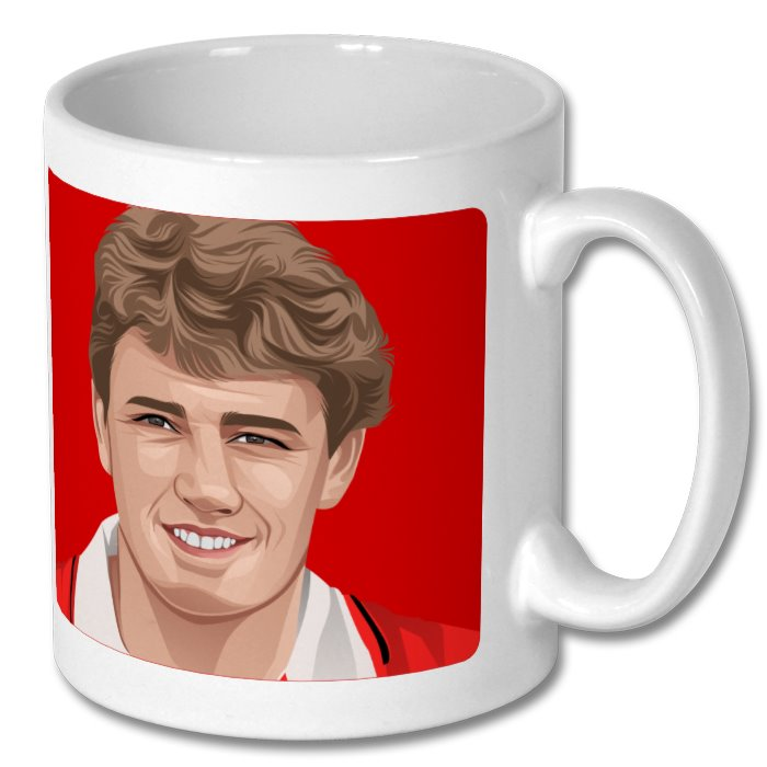 Retrotext Manchester United 1993 Steve Bruce glossy white 11oz ceramic mug with red graphic illustration