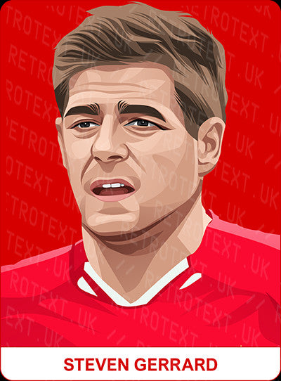 Retrotext personalised Liverpool Legends mug featuring a vibrant illustrated portrait of Steven Gerrard in red kit