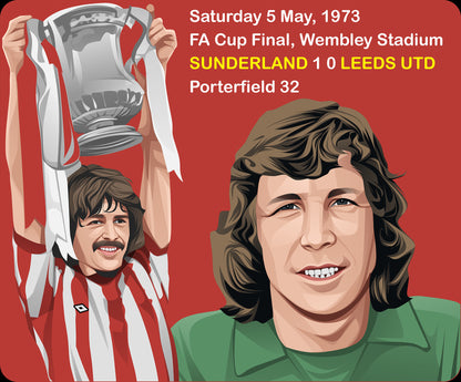 Retrotext 1973 FA Cup final mug featuring Bobby Kerr lifting the trophy and Jim Montgomery in a red and white design