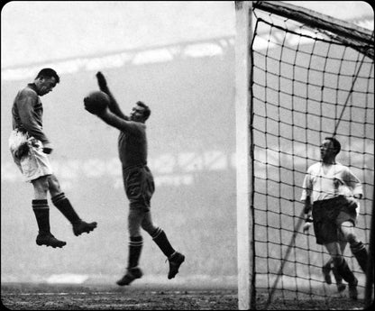 Retrotext The 80s Team book featuring a vintage black and white photograph of an Everton football match at Goodison Park