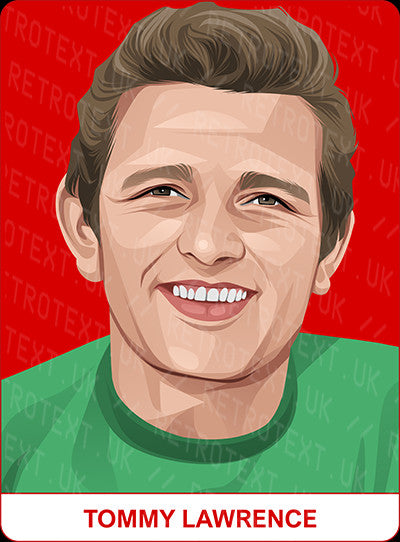 Retrotext personalised Liverpool Legends mug featuring a vibrant illustration of Tommy Lawrence on a red background