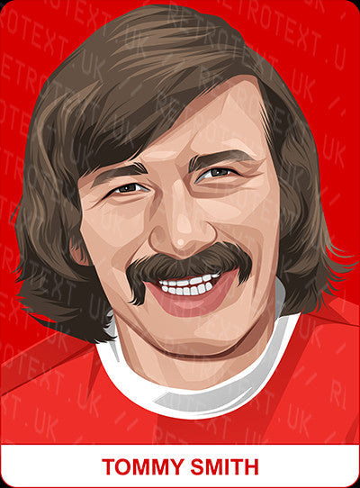 Retrotext personalised Liverpool Legends mug featuring a detailed illustration of Tommy Smith in a red kit