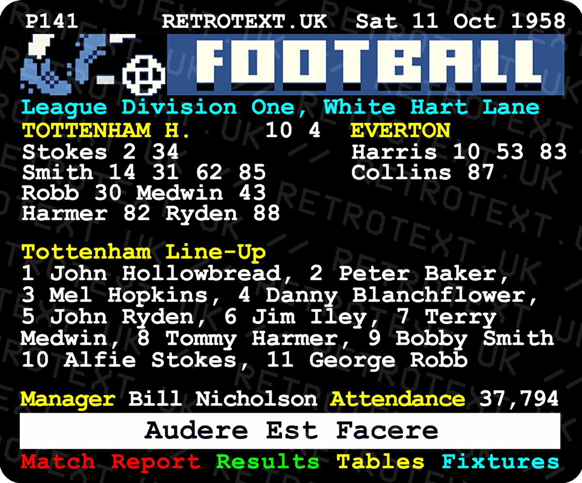 Retrotext Tottenham Hotspur 10-4 Everton football match teletext design mug with Bill Nicholson era details