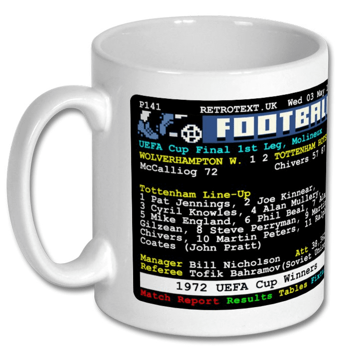 Tottenham Hotspur 1972 UEFA Cup Winners Teletext Mug Ceramic 11oz mug Retrotext