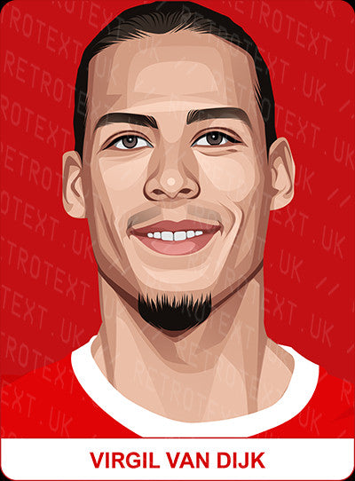 Retrotext personalised Liverpool Legends mug featuring a vibrant illustrated portrait of Virgil van Dijk