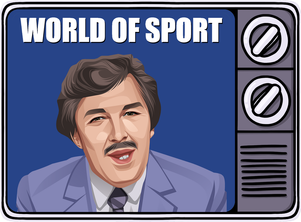 Retrotext book cover featuring a vintage television illustration with a man and the World of Sport logo