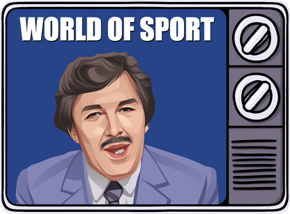 Retrotext book cover featuring a vintage television illustration with a man and the World of Sport logo