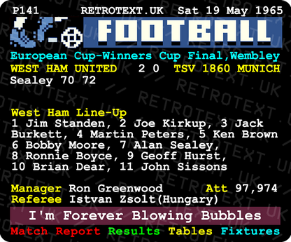 West Ham United 1965 European Cup-Winners' Cup Winners Bobby Moore Teletext Mug