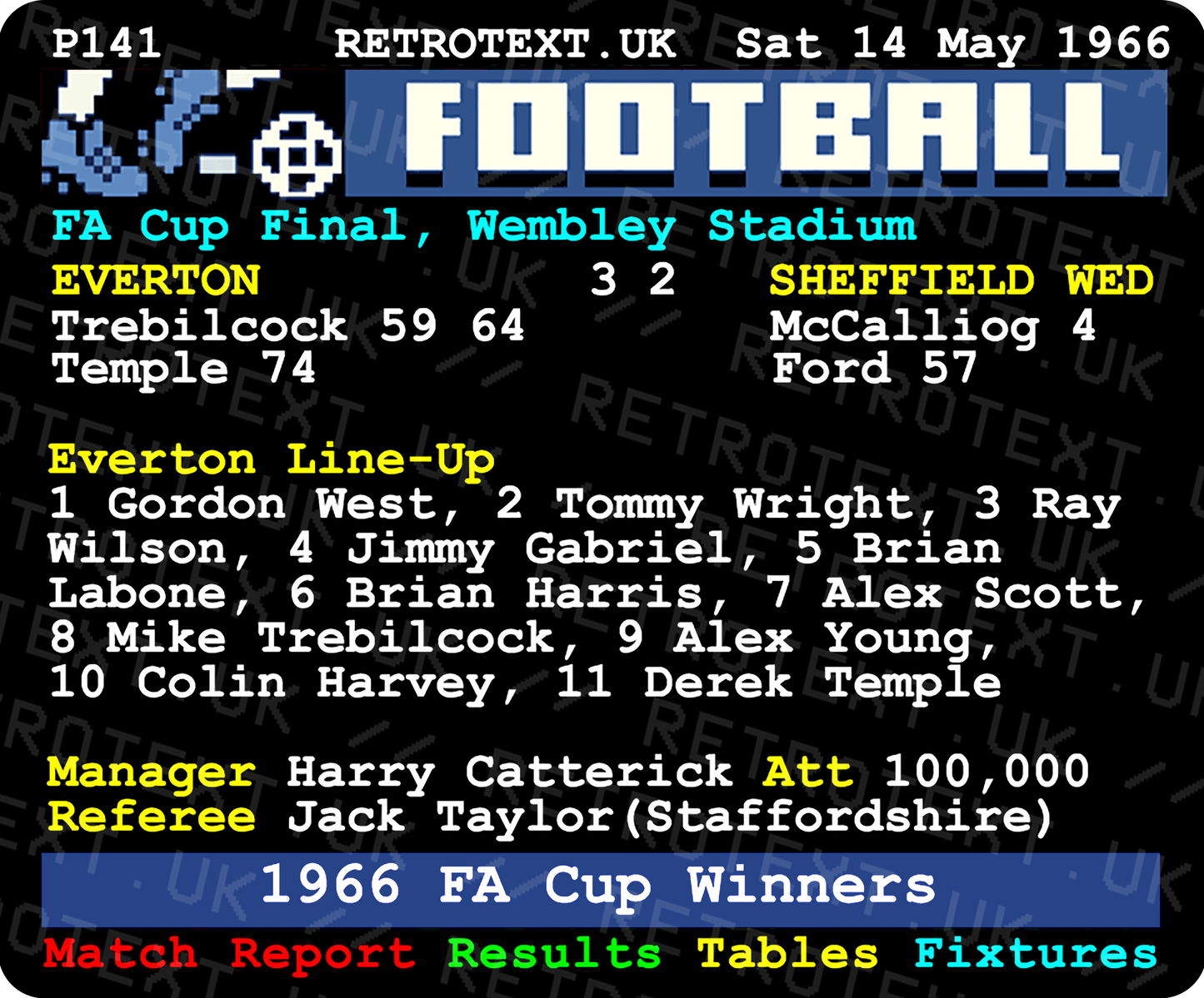 Everton 1966 FA Cup Winners Derek Temple Teletext Mug