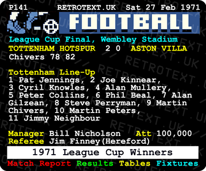 Tottenham Hotspur 1971 League Cup Winners Bill Nicholson Teletext Mug
