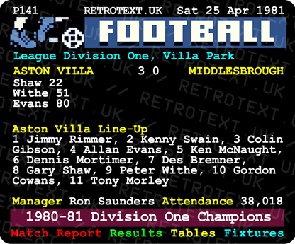 Aston Villa 1981 Division One Champions Teletext Mug