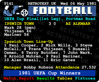 Ipswich Town 1981 UEFA Cup Winners Teletext Mug