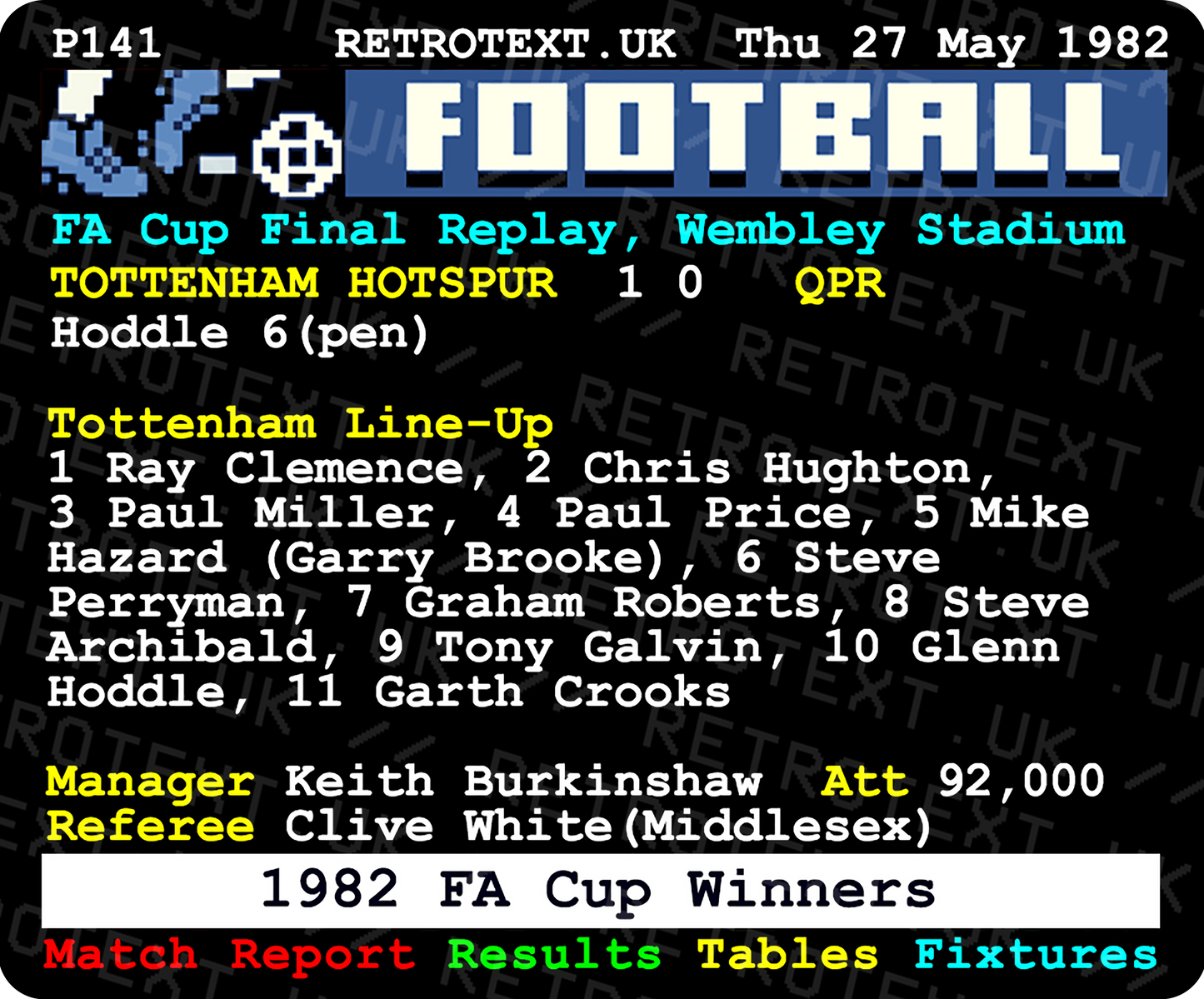 Tottenham Hotspur 1982 FA Cup Winners Teletext Mug