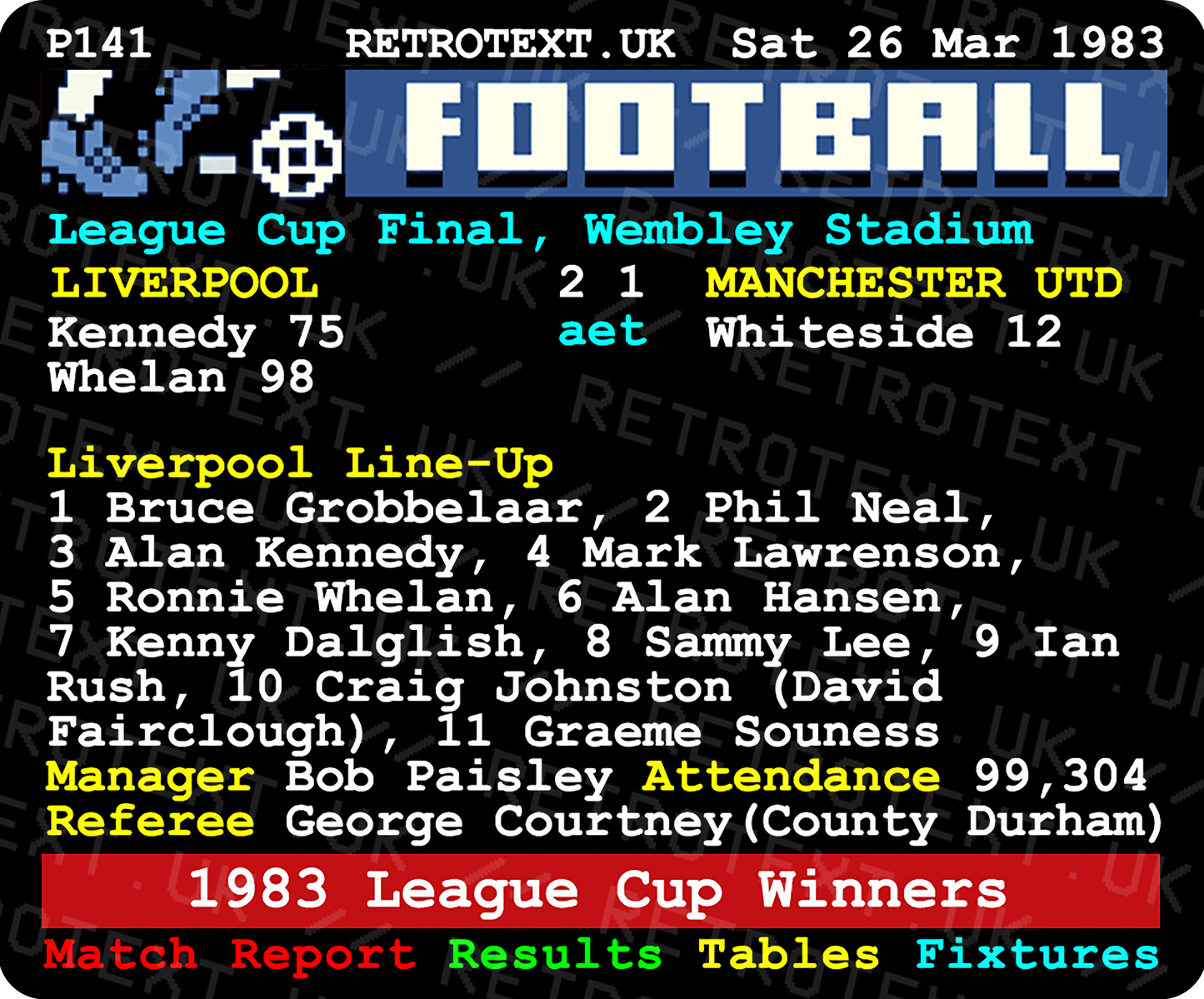 Liverpool 1983 League Cup Winners Bob Paisley Teletext Mug
