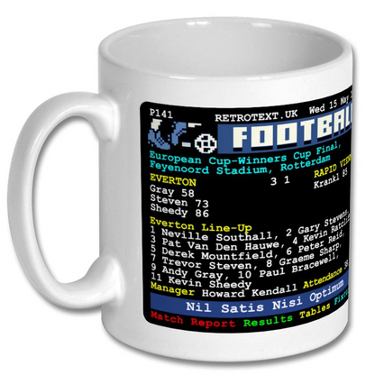 Everton 1985 ECWC v Rapid Vienna Teletext Mug with Player Choice