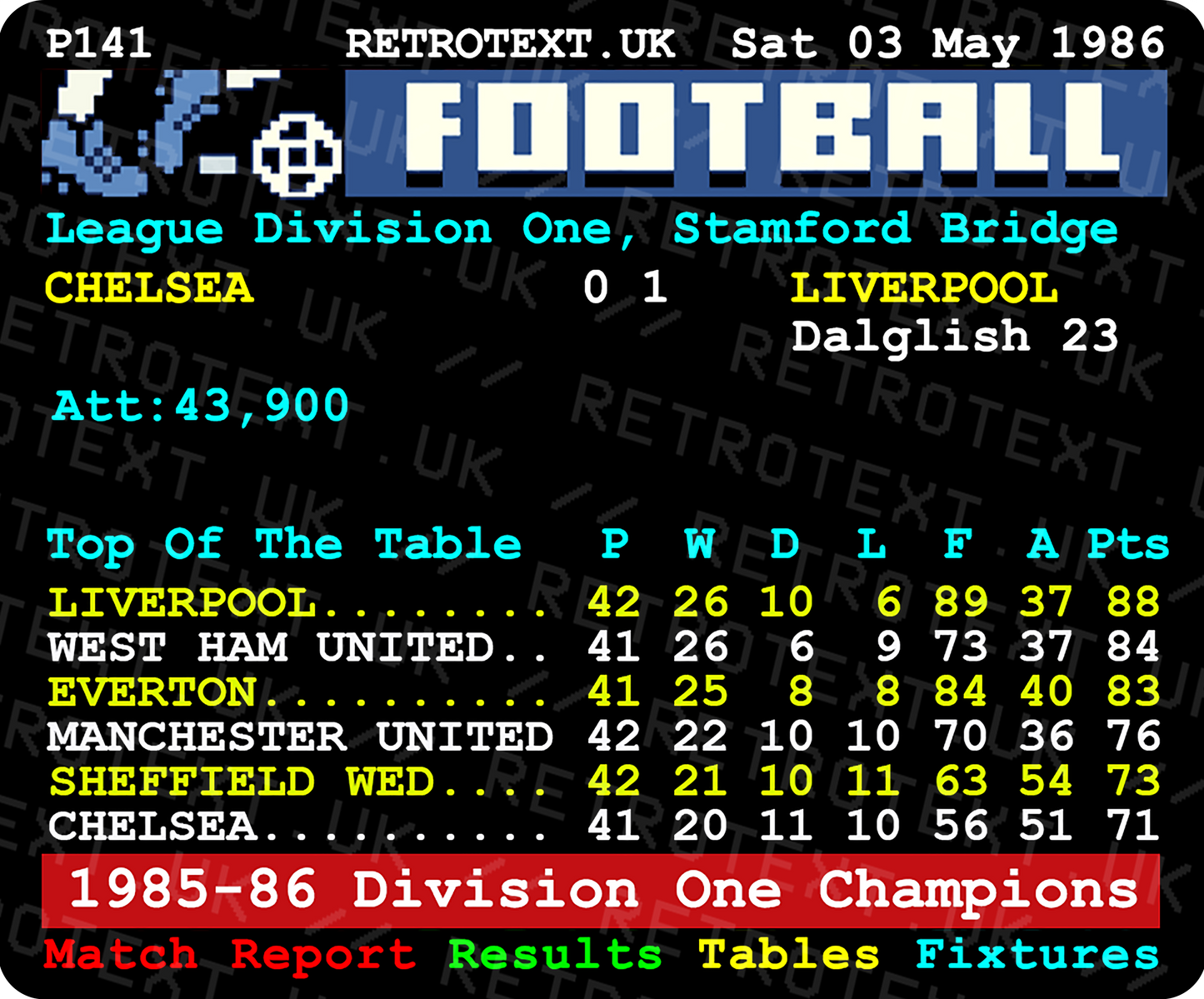 Liverpool 1986 Division One Champions Kenny Dalglish Teletext Mug