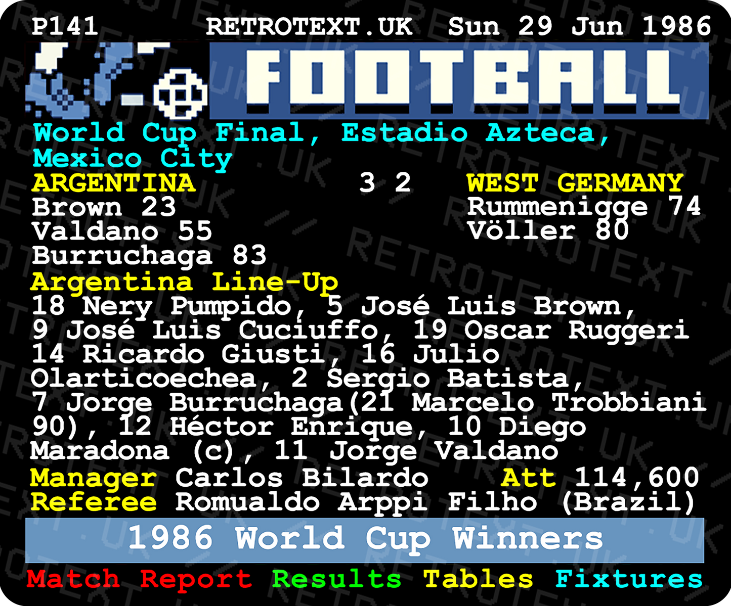 Argentina 1986 World Cup Winners Teletext Mug