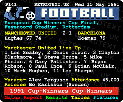 Manchester United 1991 European Cup-Winners Cup Winners Alex Ferguson Teletext Mug