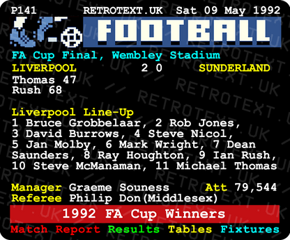 Liverpool 1992 FA Cup Winners Ian Rush Teletext Mug
