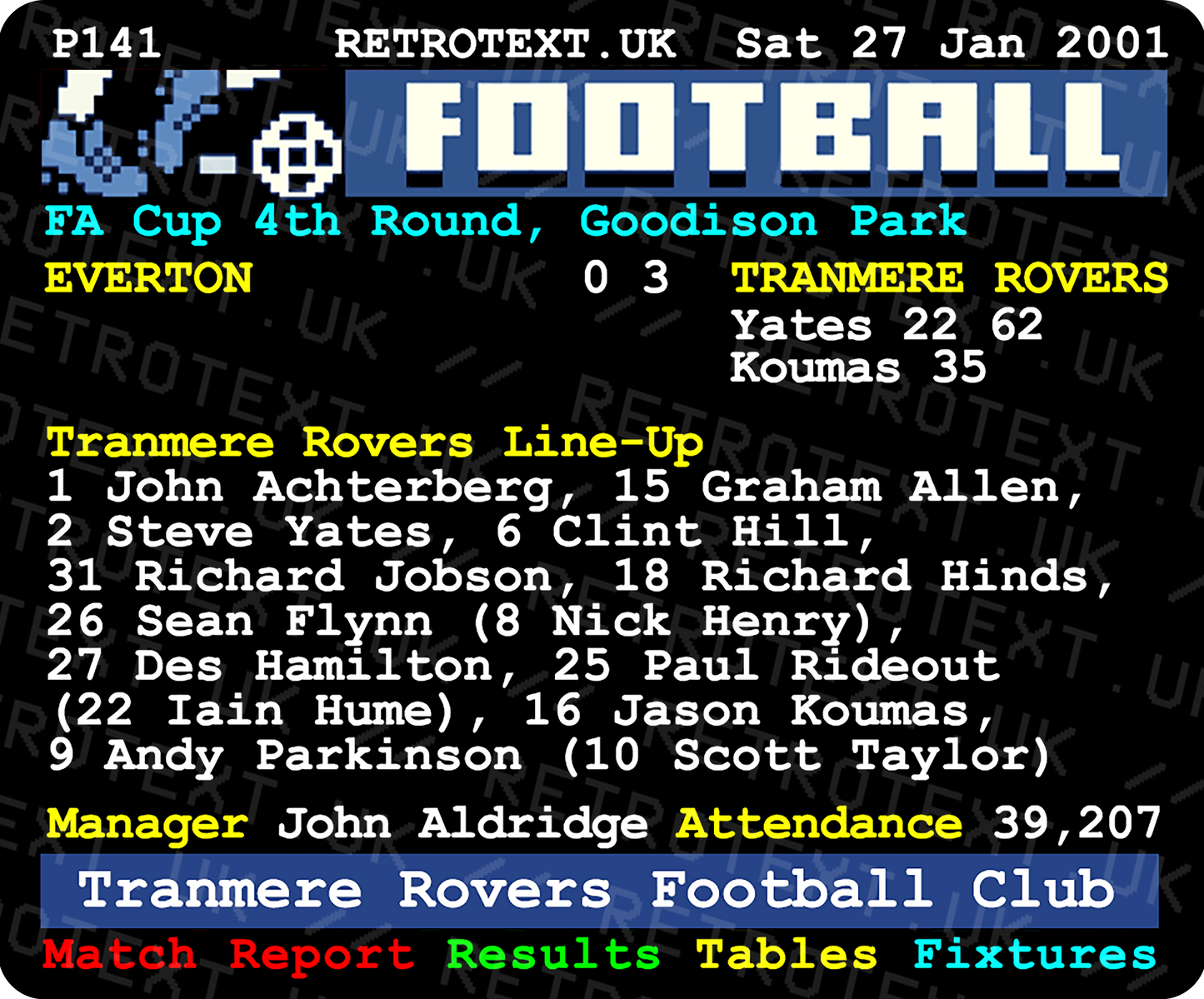 Tranmere Rovers 2001 FA Cup Giantkillers Teletext Mug