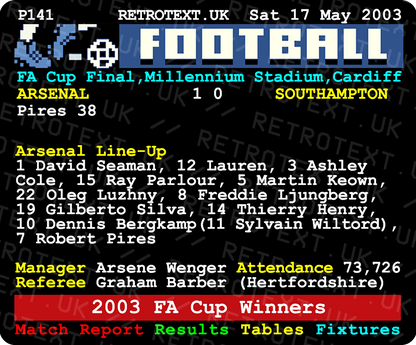 Arsenal 2003 FA Cup Winners David Seaman Teletext Mug