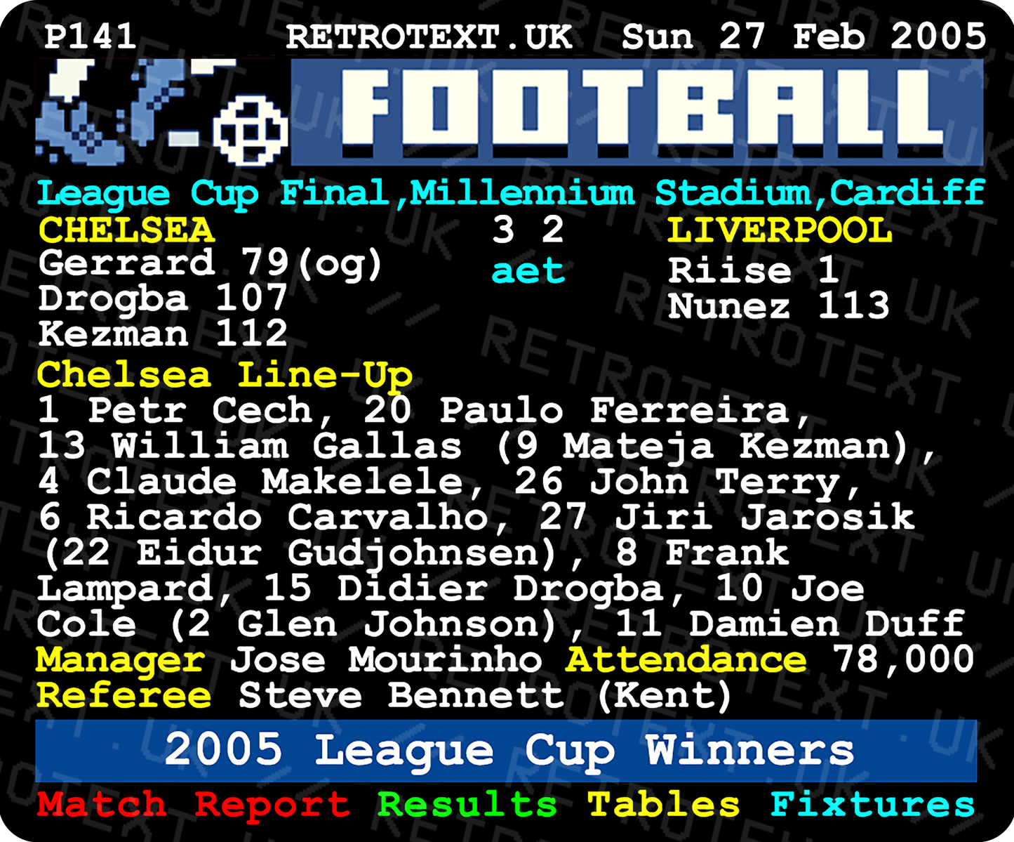 Chelsea 2005 League Cup Winners Jose Mourinho Teletext Mug
