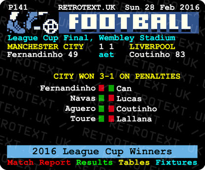 Manchester City 2016 League Cup Winners Teletext Mug