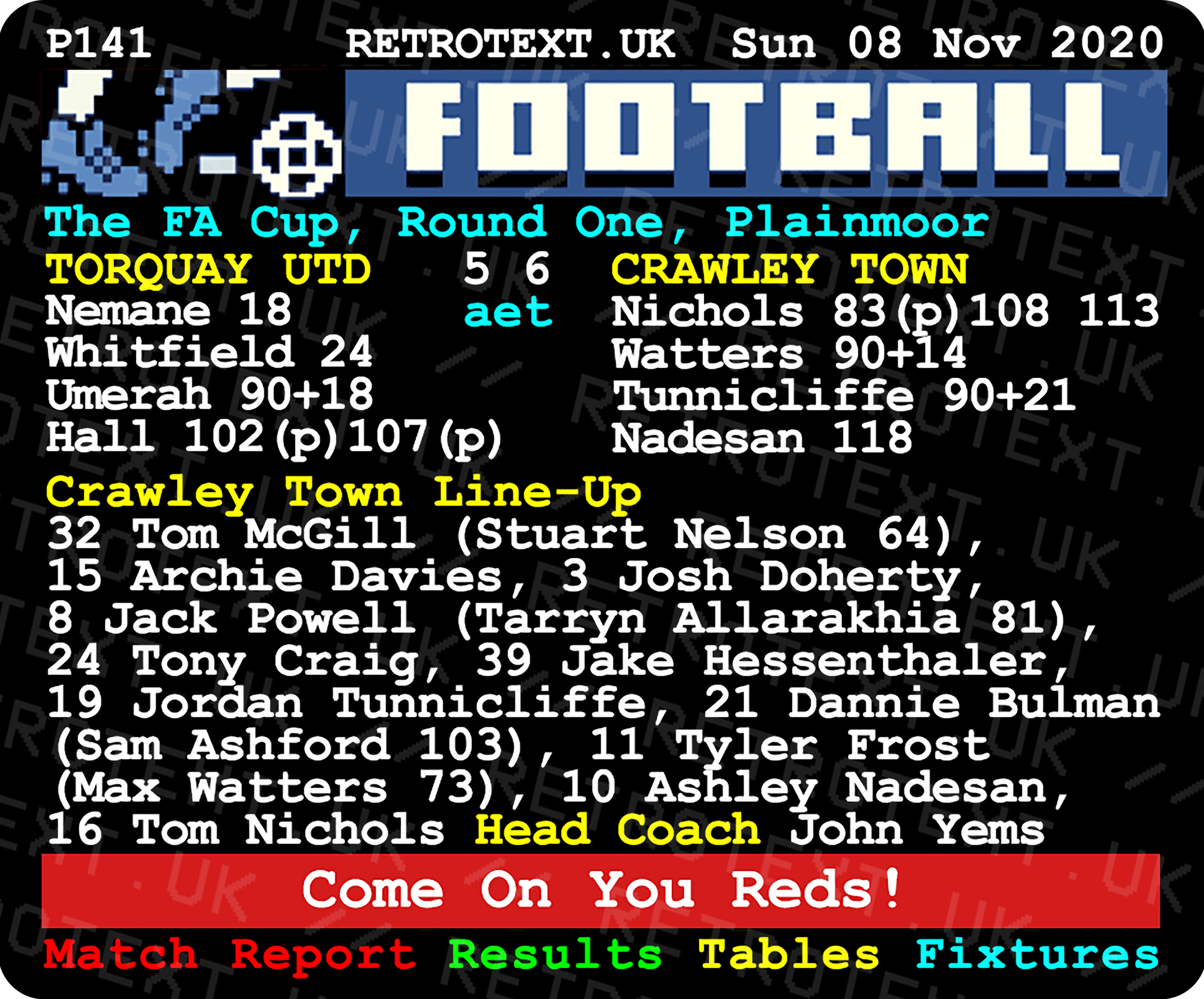 Crawley Town 2021 FA Cup 3rd Round v Leeds Utd Teletext Mug