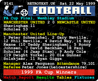 Manchester United 1999 FA Cup Winners Alex Ferguson Teletext Mug