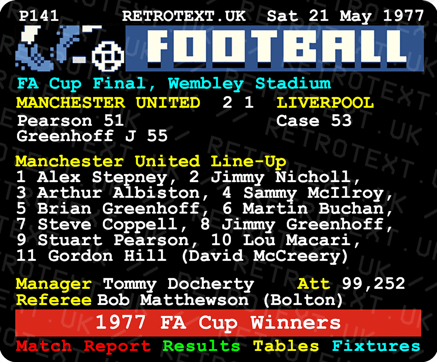 Manchester United 1977 FA Cup Winners Teletext Mug