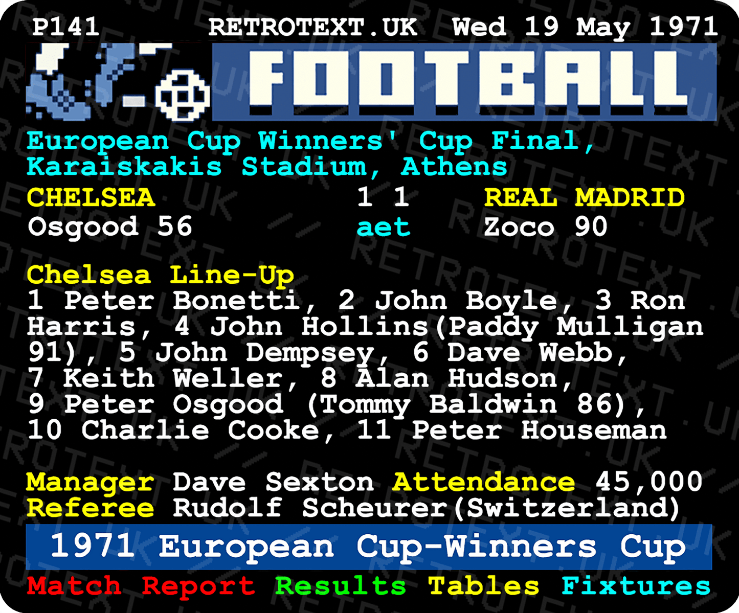 Chelsea 1971 European Cup-Winners Cup Final Teletext Mug
