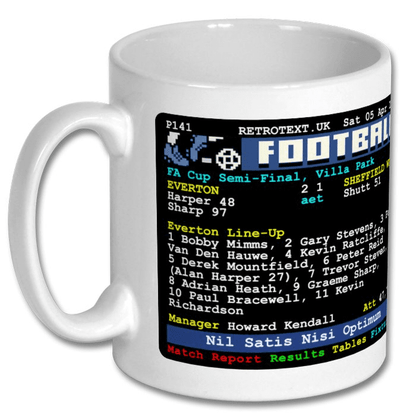 Everton 1986 FA Cup Semi-Final v Sheffield Wednesday Teletext Mug with Player Choice