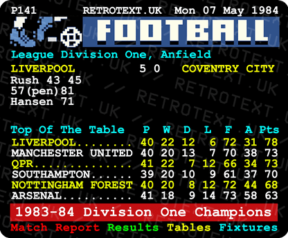 Liverpool 1984 Division One Champions Joe Fagan Teletext Mug