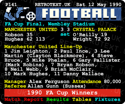 Manchester United 1990 FA Cup Winners Teletext Mug
