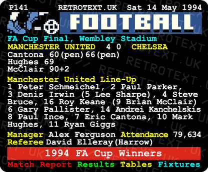 Manchester United 1994 FA Cup Winners Alex Ferguson Teletext Mug